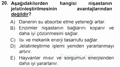 Temel Yem Bilgisi ve Hayvan Besleme 2012 - 2013 Dönem Sonu Sınavı 20.Soru