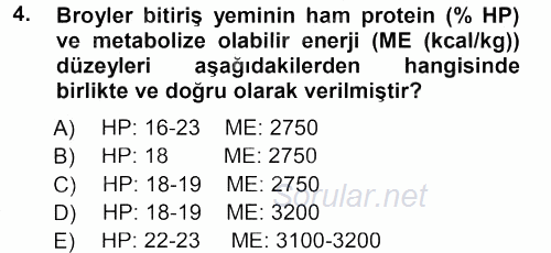 Temel Yem Bilgisi ve Hayvan Besleme 2012 - 2013 Dönem Sonu Sınavı 4.Soru
