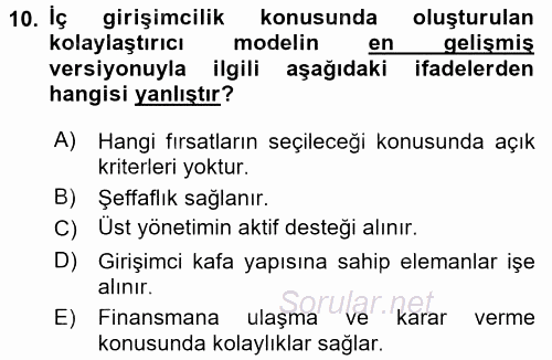 Girişimcilik 2015 - 2016 Ara Sınavı 10.Soru