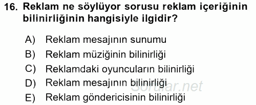 İletişim Araştırmaları 2016 - 2017 Ara Sınavı 16.Soru