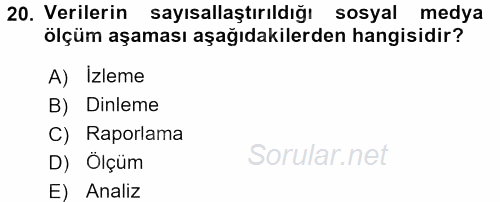 Sosyal Medya 2016 - 2017 Dönem Sonu Sınavı 20.Soru