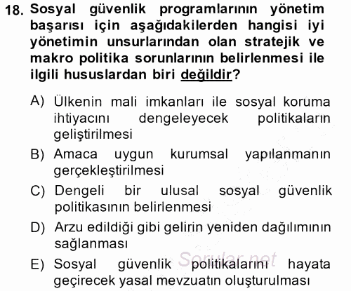 Sosyal Güvenlik 2014 - 2015 Ara Sınavı 18.Soru
