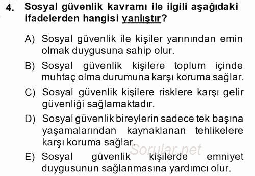Sosyal Güvenlik 2014 - 2015 Ara Sınavı 4.Soru