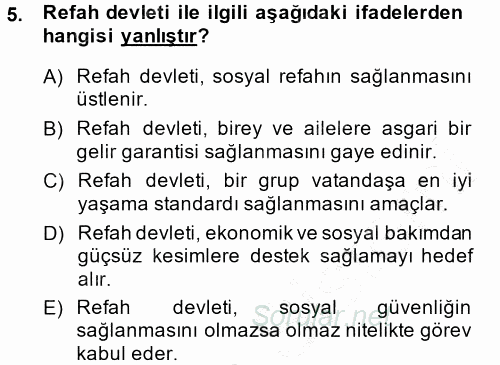 Sosyal Güvenlik 2014 - 2015 Ara Sınavı 5.Soru