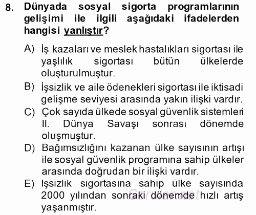 Sosyal Güvenlik 2014 - 2015 Ara Sınavı 8.Soru