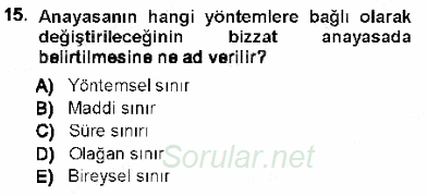 Türk Anayasa Hukuku 2012 - 2013 Ara Sınavı 15.Soru