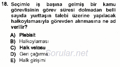 Türk Anayasa Hukuku 2012 - 2013 Ara Sınavı 18.Soru