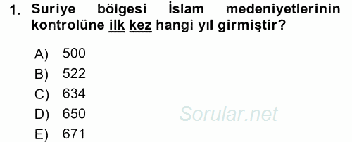 Modern Ortadoğu Tarihi 2015 - 2016 Tek Ders Sınavı 1.Soru