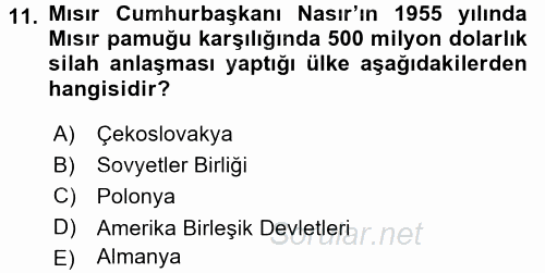 Modern Ortadoğu Tarihi 2015 - 2016 Tek Ders Sınavı 11.Soru