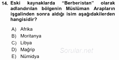 Modern Ortadoğu Tarihi 2015 - 2016 Tek Ders Sınavı 14.Soru