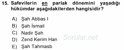 Modern Ortadoğu Tarihi 2015 - 2016 Tek Ders Sınavı 15.Soru