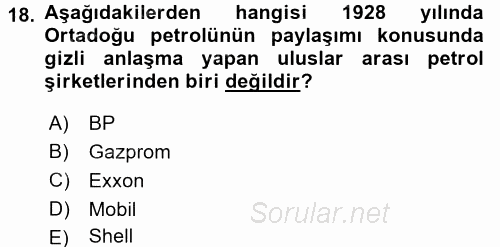 Modern Ortadoğu Tarihi 2015 - 2016 Tek Ders Sınavı 18.Soru
