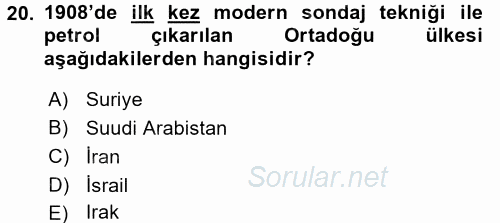 Modern Ortadoğu Tarihi 2015 - 2016 Tek Ders Sınavı 20.Soru