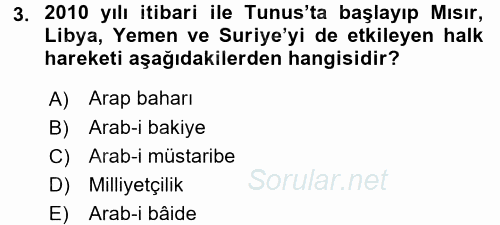 Modern Ortadoğu Tarihi 2015 - 2016 Tek Ders Sınavı 3.Soru