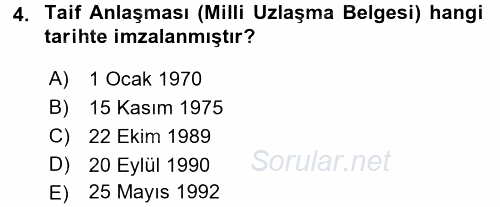 Modern Ortadoğu Tarihi 2015 - 2016 Tek Ders Sınavı 4.Soru