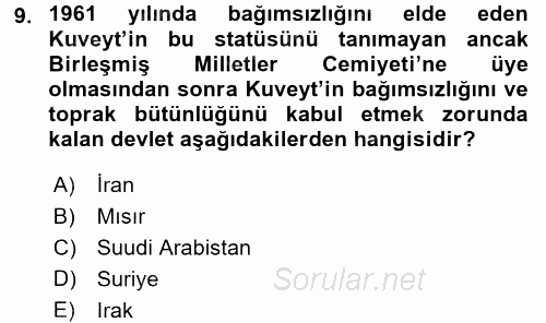 Modern Ortadoğu Tarihi 2015 - 2016 Tek Ders Sınavı 9.Soru
