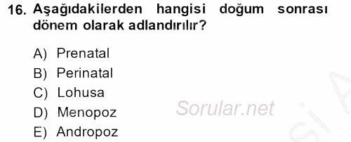 Aile Sağlığı 2013 - 2014 Ara Sınavı 16.Soru