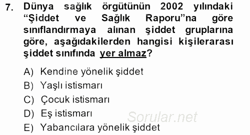 Aile Sağlığı 2013 - 2014 Ara Sınavı 7.Soru