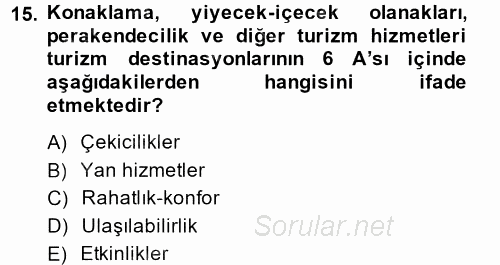Konaklama Hizmetlerinde Kalite Yönetimi 2014 - 2015 Tek Ders Sınavı 15.Soru