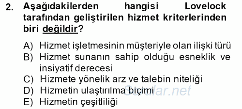 Konaklama Hizmetlerinde Kalite Yönetimi 2014 - 2015 Tek Ders Sınavı 2.Soru