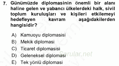 Diplomasi Tarihi 2015 - 2016 Dönem Sonu Sınavı 7.Soru