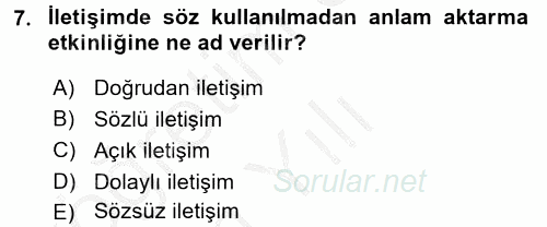 Kültürlerarası İletişim 2016 - 2017 3 Ders Sınavı 7.Soru