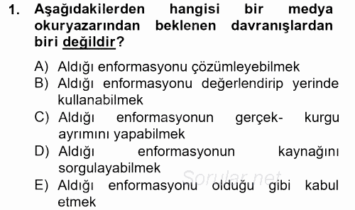 Yeni İletişim Teknolojileri 2012 - 2013 Ara Sınavı 1.Soru