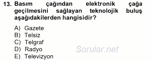 Yeni İletişim Teknolojileri 2012 - 2013 Ara Sınavı 13.Soru