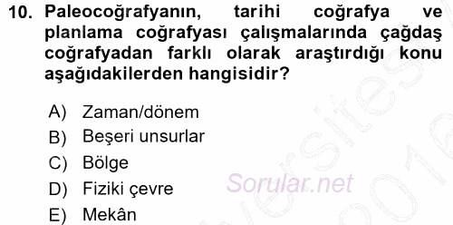 Tarihi Coğrafya 2015 - 2016 Ara Sınavı 10.Soru