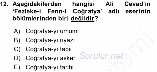 Tarihi Coğrafya 2015 - 2016 Ara Sınavı 12.Soru