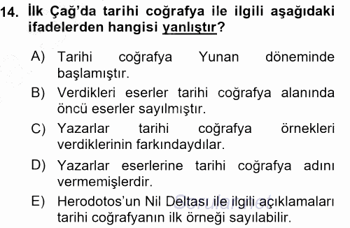 Tarihi Coğrafya 2015 - 2016 Ara Sınavı 14.Soru