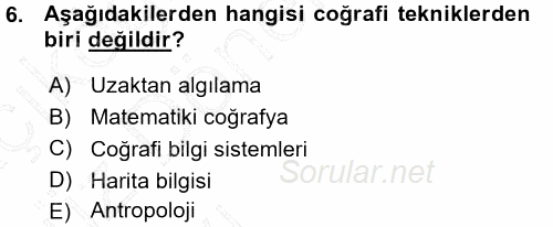 Tarihi Coğrafya 2015 - 2016 Ara Sınavı 6.Soru