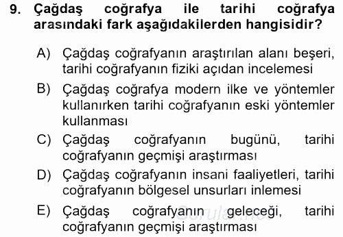 Tarihi Coğrafya 2015 - 2016 Ara Sınavı 9.Soru