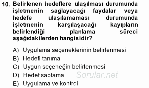 Termal ve Spa Hizmetleri 2013 - 2014 Dönem Sonu Sınavı 10.Soru