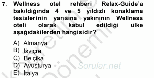 Termal ve Spa Hizmetleri 2013 - 2014 Dönem Sonu Sınavı 7.Soru