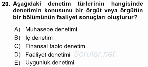 Muhasebe Denetimi 2015 - 2016 Tek Ders Sınavı 20.Soru