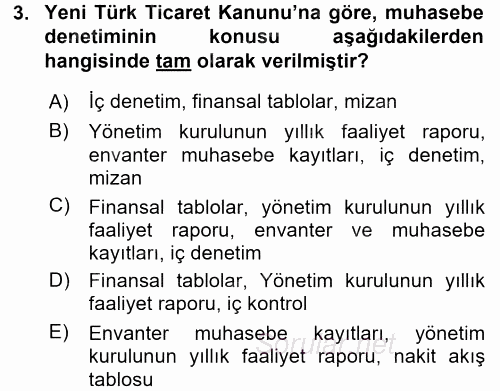 Muhasebe Denetimi 2015 - 2016 Tek Ders Sınavı 3.Soru