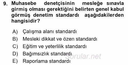 Muhasebe Denetimi 2015 - 2016 Tek Ders Sınavı 9.Soru