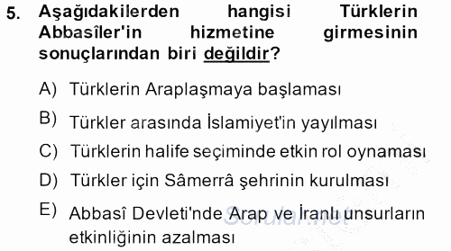 İslam Tarihi ve Medeniyeti 2 2013 - 2014 Ara Sınavı 5.Soru