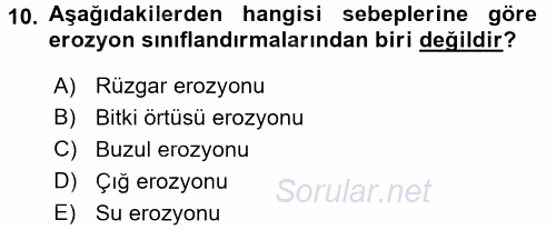 Ekoloji ve Çevre Bilgisi 2017 - 2018 Ara Sınavı 10.Soru