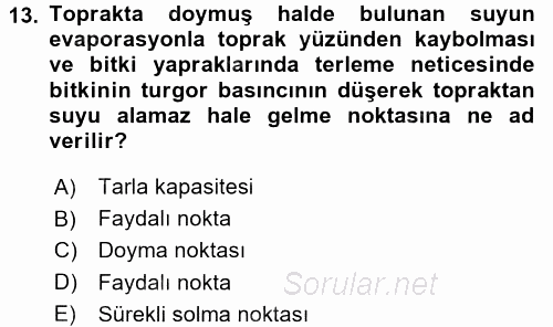 Ekoloji ve Çevre Bilgisi 2017 - 2018 Ara Sınavı 13.Soru