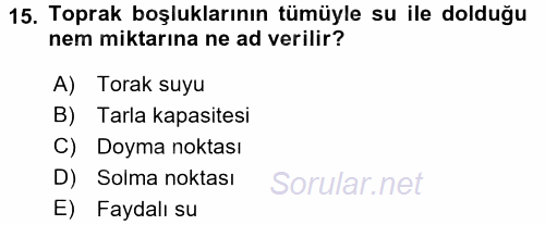Ekoloji ve Çevre Bilgisi 2017 - 2018 Ara Sınavı 15.Soru
