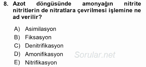 Ekoloji ve Çevre Bilgisi 2017 - 2018 Ara Sınavı 8.Soru