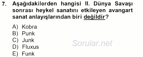 Güzel Sanatlar 2013 - 2014 Tek Ders Sınavı 7.Soru