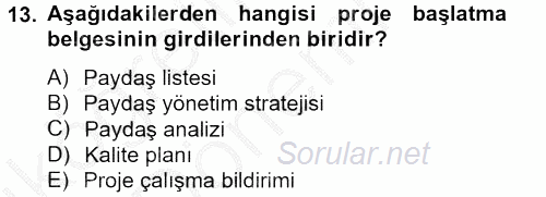 Proje Yönetimi 2012 - 2013 Ara Sınavı 13.Soru