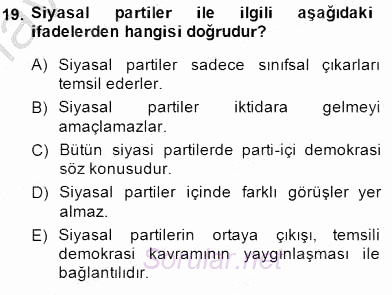 Sosyoloji 1 2014 - 2015 Ara Sınavı 19.Soru