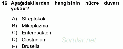 Veteriner Mikrobiyoloji ve Epidemiyoloji 2017 - 2018 3 Ders Sınavı 16.Soru