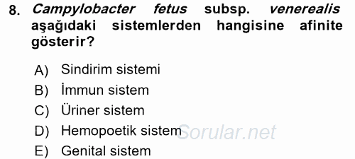 Veteriner Mikrobiyoloji ve Epidemiyoloji 2017 - 2018 3 Ders Sınavı 8.Soru