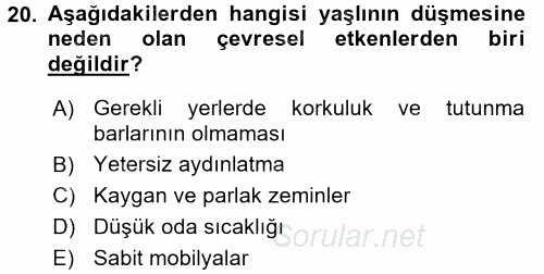 Yaşlılarda Görülebilecek Sorunlar Ve Bakım Hizmetleri 2016 - 2017 Ara Sınavı 20.Soru