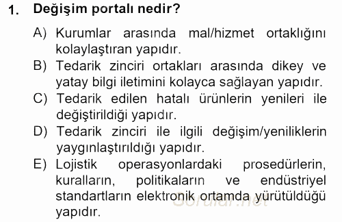 Lojistikte Teknoloji Kullanımı 2013 - 2014 Tek Ders Sınavı 1.Soru